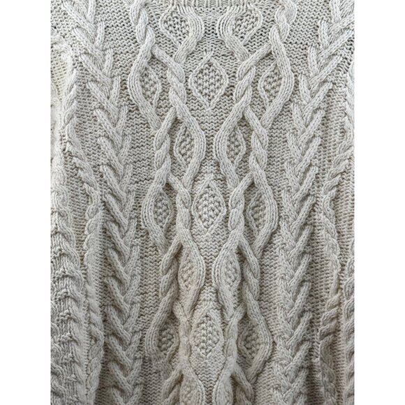 Vintage Eddie Bauer Fishman Cable Knit Sweater Crew Neck Cream Size Large Cotton - Picture 2 of 9